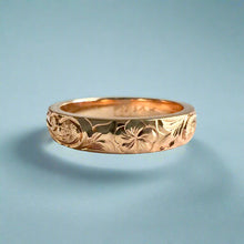 Load image into Gallery viewer, Old English & Plumeria 4mm Barrel Ring in 14K Pink Gold