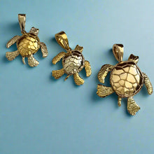 Load image into Gallery viewer, Two-Tone Turtle Hawaiian Honu Pendants with Movable Body Parts in 14K & 18K Gold