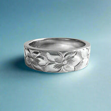 Load image into Gallery viewer, Hibiscus All Around Flat 6mm Hawaiian Ring in 14K White Gold