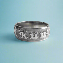 Load image into Gallery viewer, Hibiscus with leaves 8mm Raised Hawaiian "Kuuipo" Ring in 14K White Gold in size 9 3/8