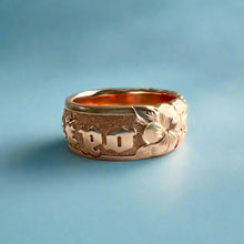 Load image into Gallery viewer, Scalloped Plumeria with Leaves 8mm Raised "Kuuipo" Ring in 14K Pink Gold in size 6