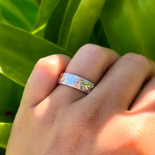 Load image into Gallery viewer, Turtle, Shiny Maile & Plumeria with Leaves 6mm Ring in 14K White Gold