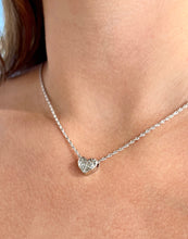 Load image into Gallery viewer, Small Slider Heart Pendant with Hibiscus Flowers in 14K White Gold