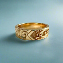 Load image into Gallery viewer, Old English 6mm Raised "Kuuipo" Hawaiian Ring in 14K Yellow Gold
