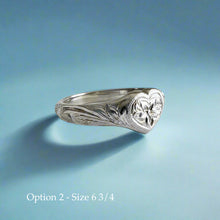Load image into Gallery viewer, Hawaiian Heart Ring with Old English & Flower engraving