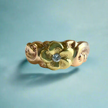 Load image into Gallery viewer, Two-tone Something Romantic Hawaiian Flower Ring with Diamond in 14K Green & Pink Gold