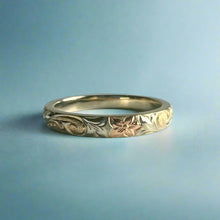 Load image into Gallery viewer, Tri-Color Hawaiian Haku Lei 3mm Ring in 14K Gold