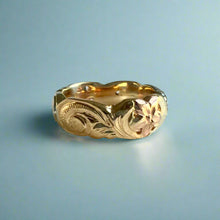 Load image into Gallery viewer, Tri-Color Scalloped 6mm Pukalani Hawaiian Ring in 14K Gold