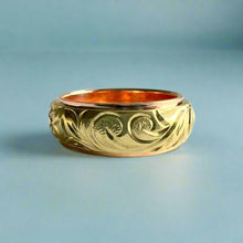 Load image into Gallery viewer, Two-Tone Old English & Hibiscus Hawaiian 8mm Ring in 14K Pink & Green Gold
