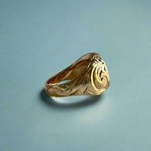 Load image into Gallery viewer, Large Round Old English Signet Ring with Initial "K" in 14K Yellow Gold