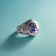 Load image into Gallery viewer, Hawaiian Filigree Signet with Millennium Initial "K" in 14K White Gold