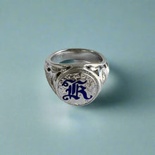 Load image into Gallery viewer, Hawaiian Filigree Signet with Millennium Initial "K" in 14K White Gold