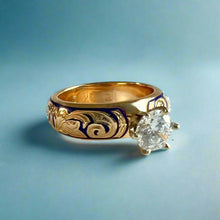 Load image into Gallery viewer, Ali'i 6mm Solitaire Ring with Cubic Zirconia in 14K Yellow Gold in size 8