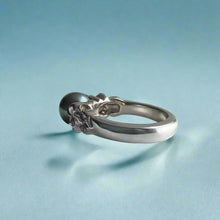 Load image into Gallery viewer, Small Plumeria with Leaf Pearl Ring in 14K White Gold in size 5 5/8