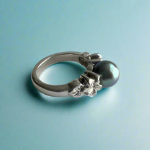 Load image into Gallery viewer, Small Plumeria with Leaf Pearl Ring in 14K White Gold in size 5 5/8
