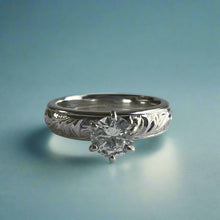 Load image into Gallery viewer, Shiny Old English Solitaire 4mm Ring with Cubic Zirconia in 14K White Gold in size 6