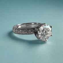 Load image into Gallery viewer, Kaimana Kula Old English & Hibiscus 4mm Solitaire with 2.40ct Diamond in 14K White Gold