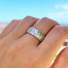 Load image into Gallery viewer, Hibiscus with leaves 8mm Raised Hawaiian "Kuuipo" Ring in 14K White Gold in size 9 3/8