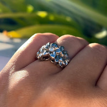 Load image into Gallery viewer, Three Plumeria Ring with Diamond in 14K White Gold