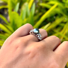 Load image into Gallery viewer, Small Plumeria with Leaf Pearl Ring in 14K White Gold in size 5 5/8