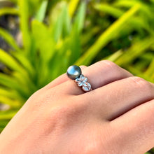Load image into Gallery viewer, Small Plumeria with Leaf Pearl Ring in 14K White Gold in size 5 5/8