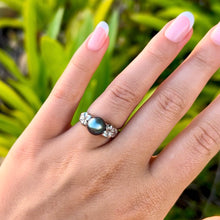 Load image into Gallery viewer, Small Plumeria with Leaf Pearl Ring in 14K White Gold in size 5 5/8