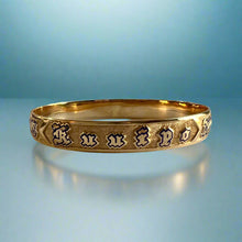 Load image into Gallery viewer, Raised Old English & Shiny Maile 10mm "Kuuipo" Bangle Bracelet in 14K Yellow Gold