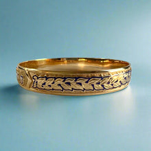 Load image into Gallery viewer, Raised Old English & Shiny Maile 10mm "Kuuipo" Bangle Bracelet in 14K Yellow Gold
