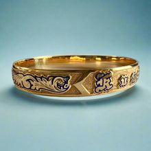 Load image into Gallery viewer, Raised Old English & Shiny Maile 10mm "Kuuipo" Bangle Bracelet in 14K Yellow Gold