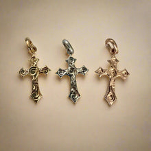 Load image into Gallery viewer, Small Byzantine Cross Pendants in 14K Yellow, White and Pink Gold