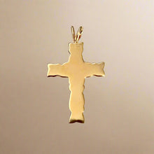 Load image into Gallery viewer, Scalloped Engraved Hawaiian Hibiscus 6mm Cross Pendant in 14K Gold