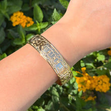 Load image into Gallery viewer, Victorian Scrolls 18mm Raised "Kuuipo" Hawaiian Bangle Bracelet in 14K Yellow Gold