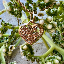 Load image into Gallery viewer, Filigree Plumeria and Old English Heart Pendant