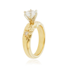 Load image into Gallery viewer, Palau Hibiscus Solitaire Ring with Diamonds & Cubic Zirconia in 14K Yellow Gold in size 6 1/4