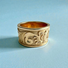 Load image into Gallery viewer, Raised Dolphin &amp; Turtle with Old English 12mm Ring in 14K Yellow Gold in size 8

