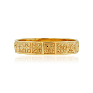 Raised Hawaiian Quilt 12mm "Kuuipo" Bangle Bracelet in 14K Yellow Gold