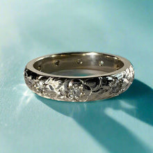 Load image into Gallery viewer, Hawaiian Flowers Engraved with Diamonds Ring
