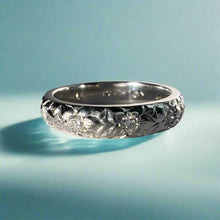 Load image into Gallery viewer, 4mm Hibiscus w/Leaves &amp; Diamonds Ring in 14K White Gold
