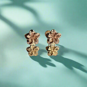 Non-pierced Two-tone Plumeria Screw Back Earrings in 14K Gold