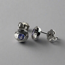 Load image into Gallery viewer, Hawaiian Round Tanzanite Stud Earrings in 14K White Gold
