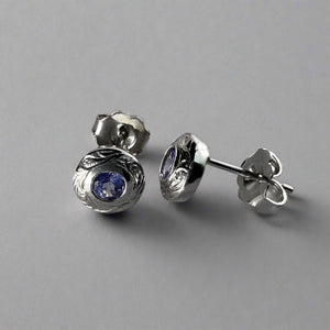 Hawaiian Round Tanzanite Stud Earrings in 14K White Gold