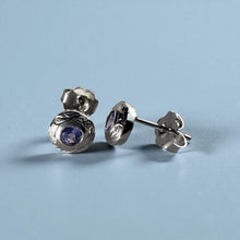 Load image into Gallery viewer, Hawaiian Round Tanzanite Stud Earrings in 14K White Gold
