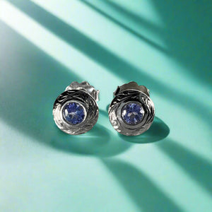 Hawaiian Round Tanzanite Stud Earrings in 14K White Gold