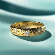 Load image into Gallery viewer, Scalloped 4mm Plumeria with Leaves &amp; Diamonds Ring in 18K Yellow Gold
