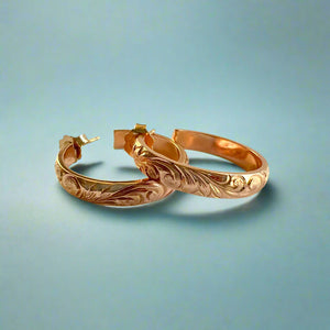 4mm Old English Medium Hoop Earrings with Post in 14K Pink Gold