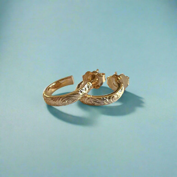 Mini Hoop 3mm Old English Earrings with Post in 14K Gold