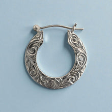Load image into Gallery viewer, Flat Hoop Earrings with Old English design in 14K White Gold
