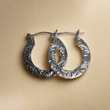 Load image into Gallery viewer, Flat Hoop Earrings w/ Old English in 14K White Gold
