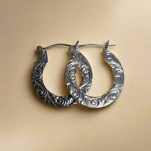 Flat Hoop Earrings w/ Old English in 14K White Gold