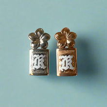 Load image into Gallery viewer, Hawaiian Enamel Initial &quot;K&quot; Pendants with Plumeria On Top in 14K White and Pink Gold
